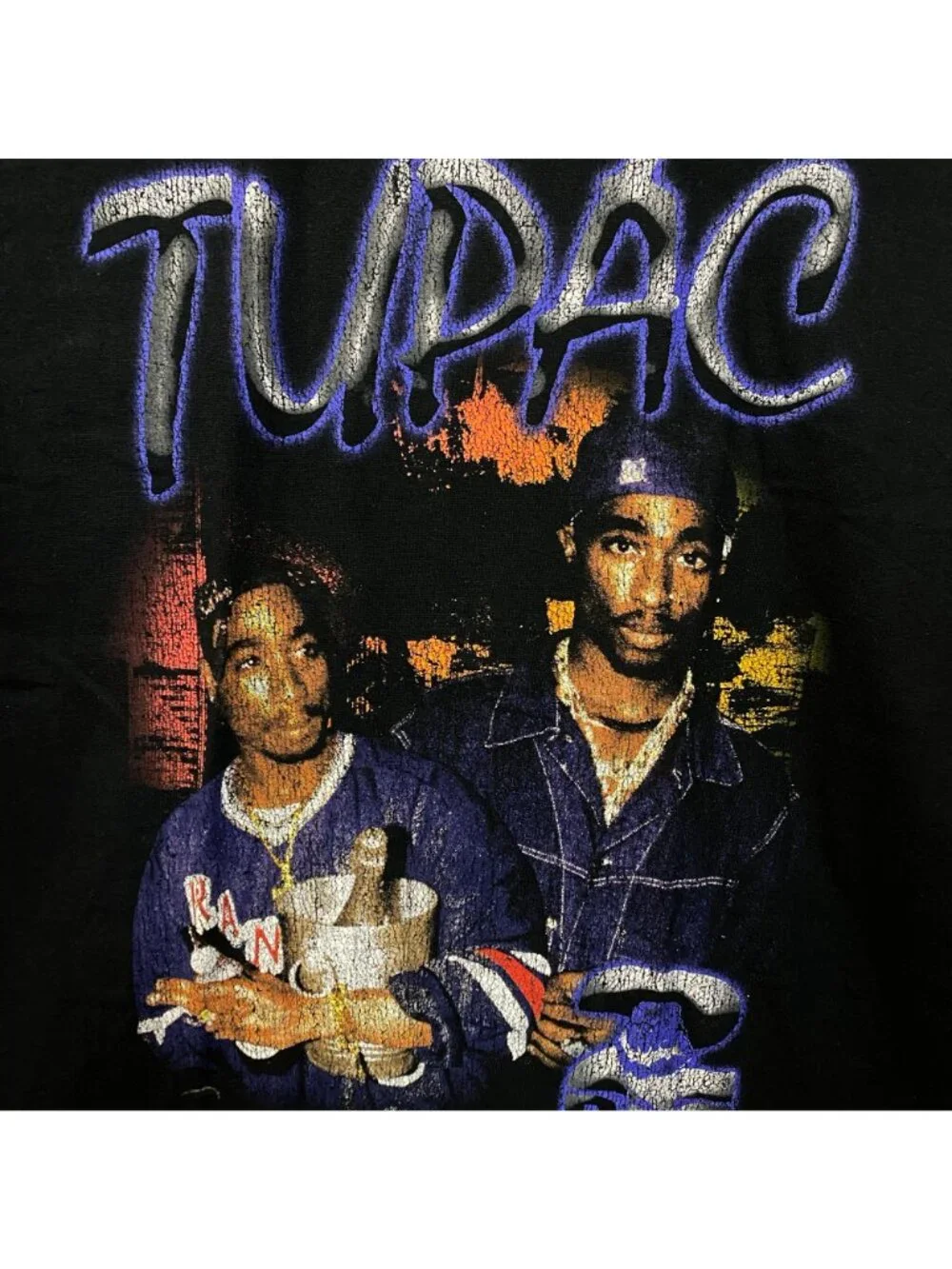 Tupac Portrait Collage Hip Hop Graphic T-Shirt Medium